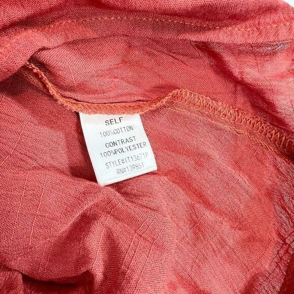 Oddi Tops Womens Size 2XL Red Long-Sleeve V-Neck Cotton Button-Front Tunic Blous - Picture 10 of 11